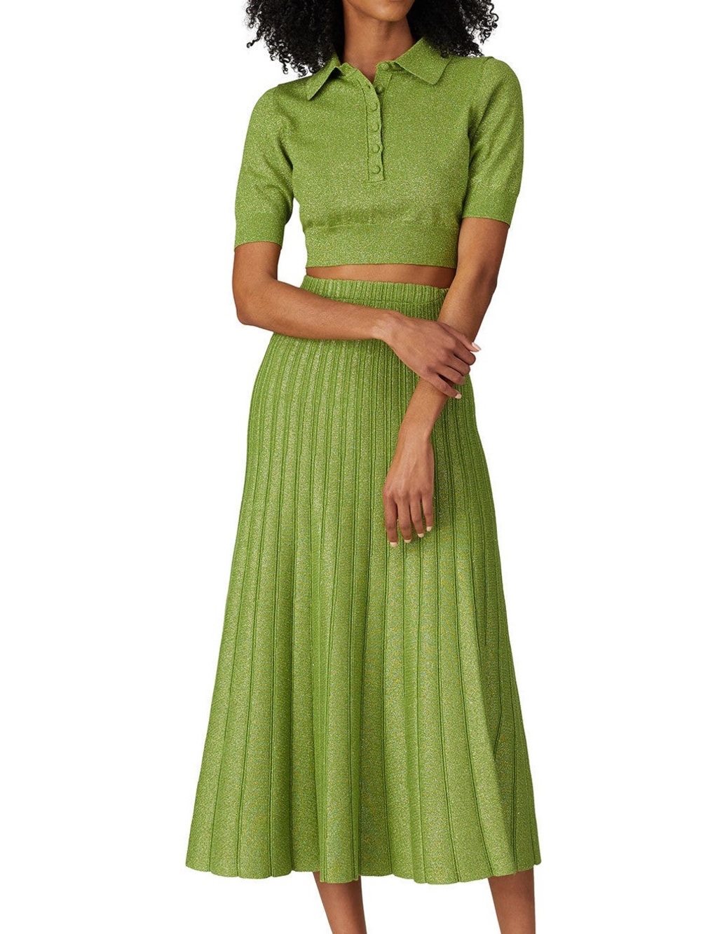 Ronny Kobo Olive Green Metallic Madigan Knit Crop Top, Size S